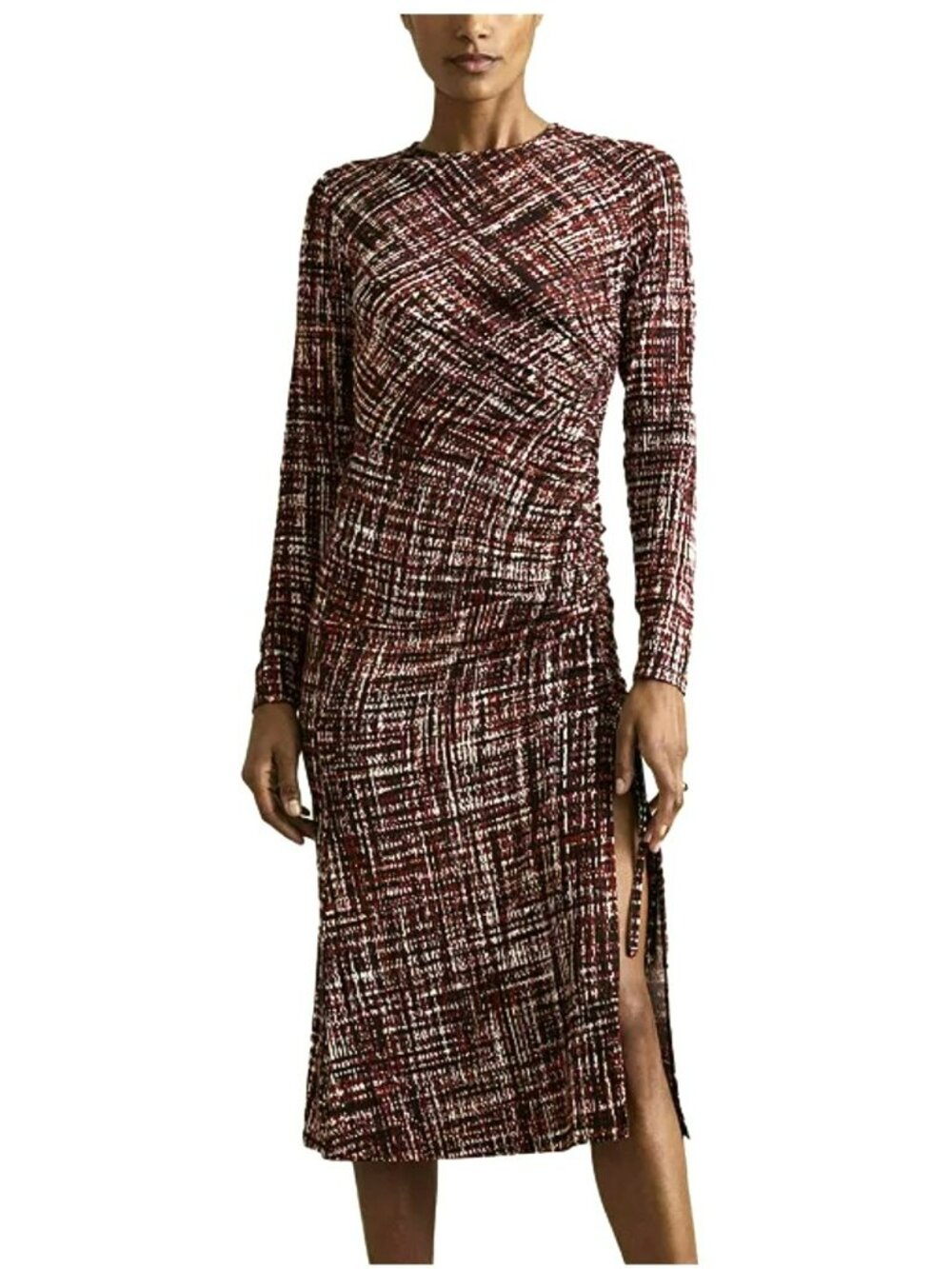 Reiss Midi Dress Riyo Printed Ruched Size 8 New